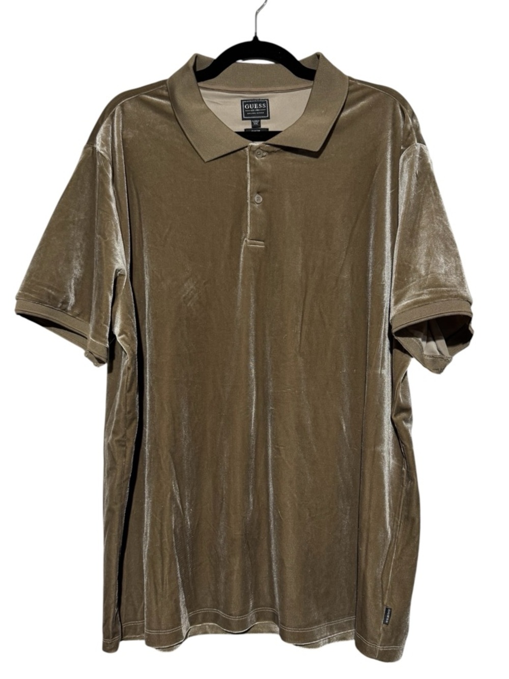 Guess Metallic Velvet Polo Shirt Mens Size XL Formal Bronze Edgy Streetwear Fall